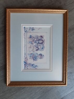 *3 for $20 deal* Vintage Gold Framed Pastel Children Print - Blue and Cream